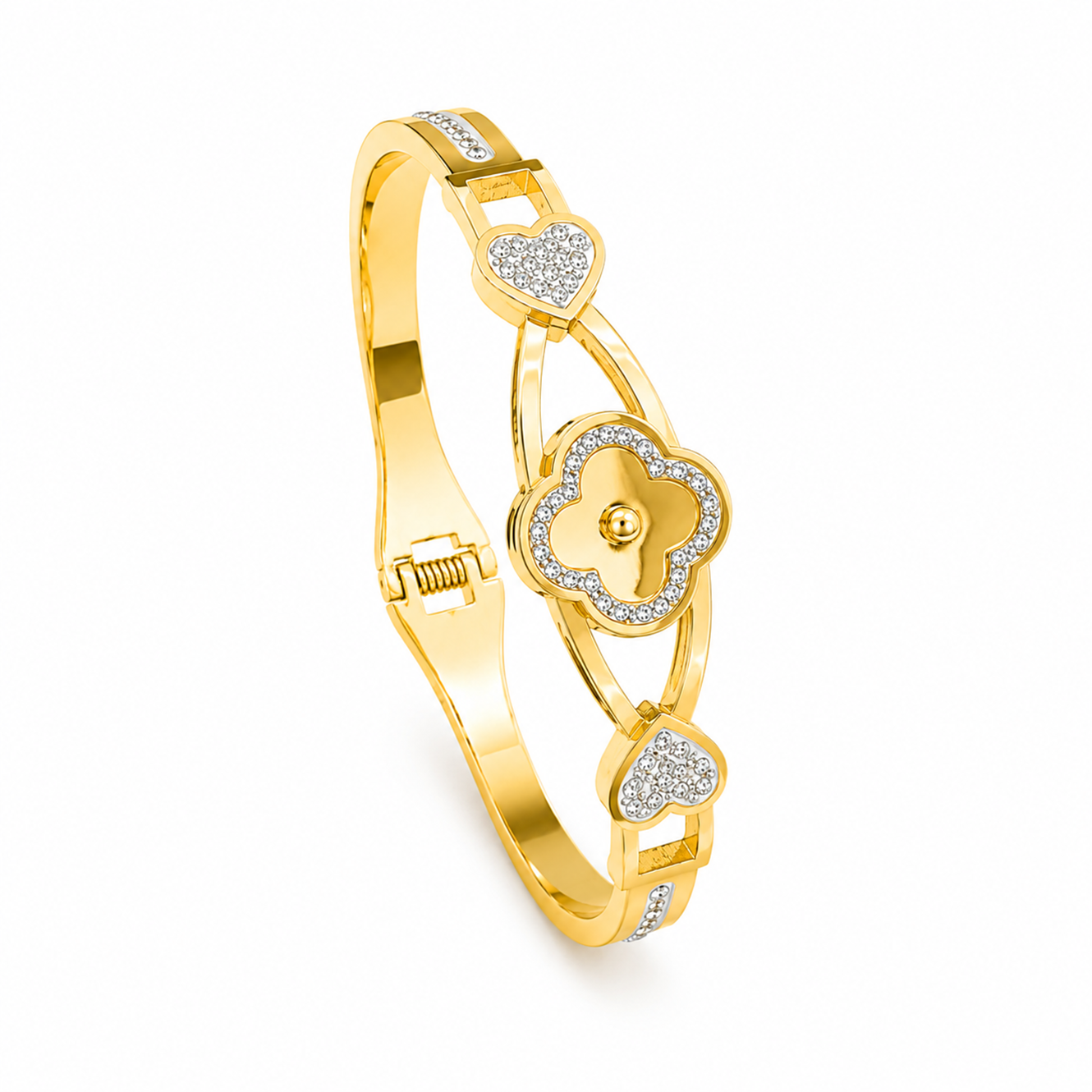 Heart & Flower Design AD Stone Cuff Bracelet for Women & Girls