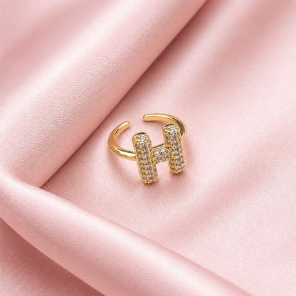 Sparkling Alphabet Letters CZ Stones Rings For Girls & Women's
