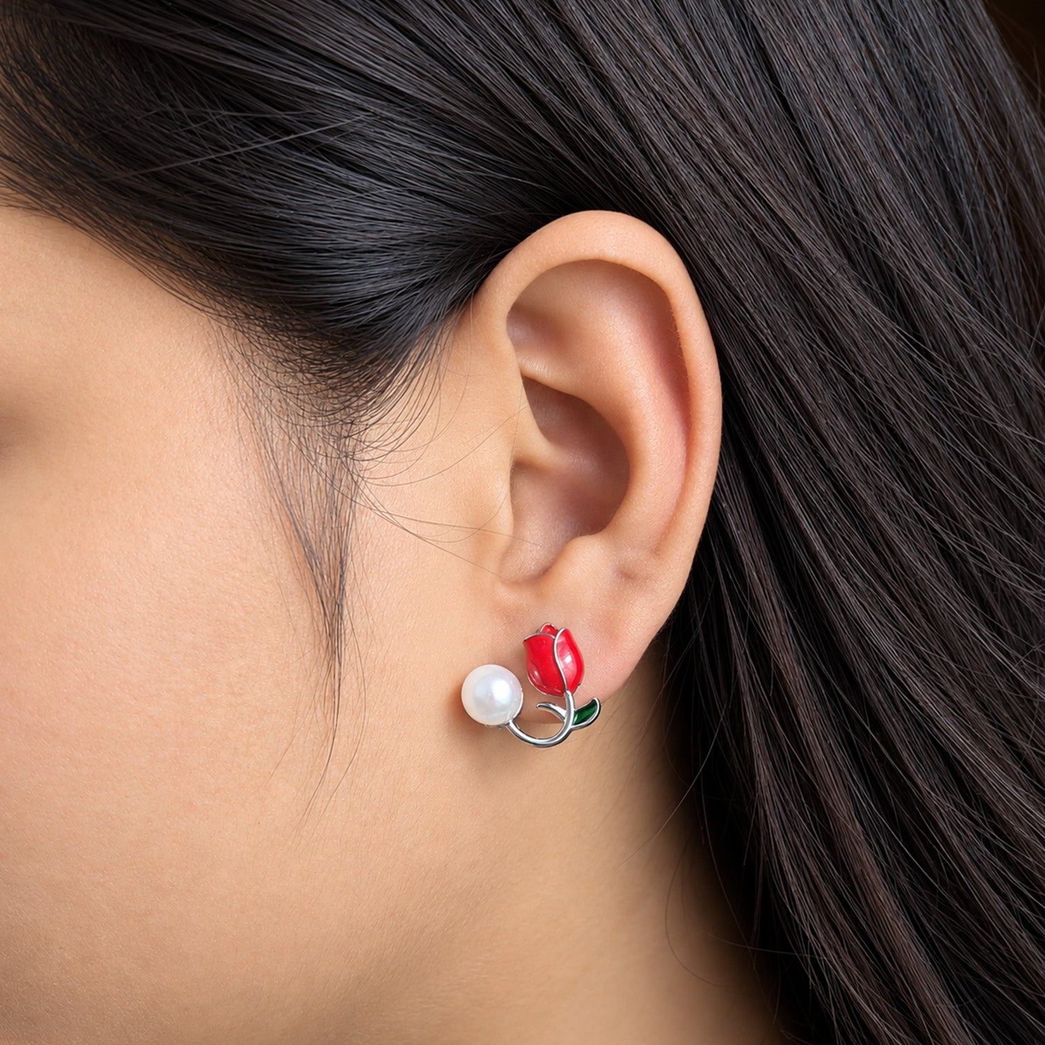 Faux Enamel Tulip Stud Earrings for Girls & Women's
