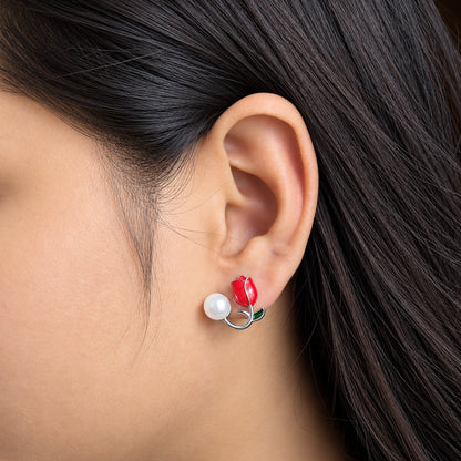 Faux Enamel Tulip Stud Earrings for Girls & Women's