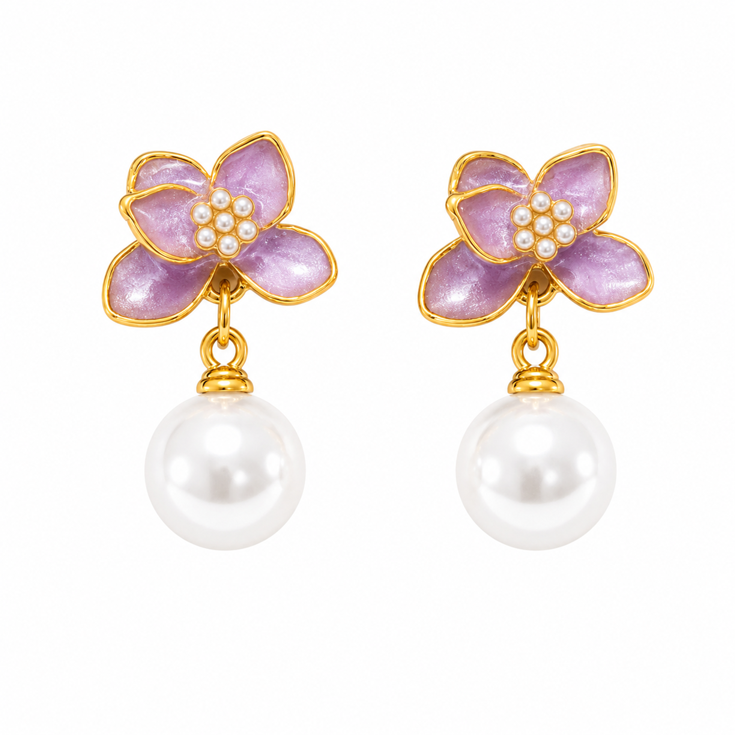 Stylish Vibrant Enamel Petals Pearl Drop Earrings For Girls & Women
