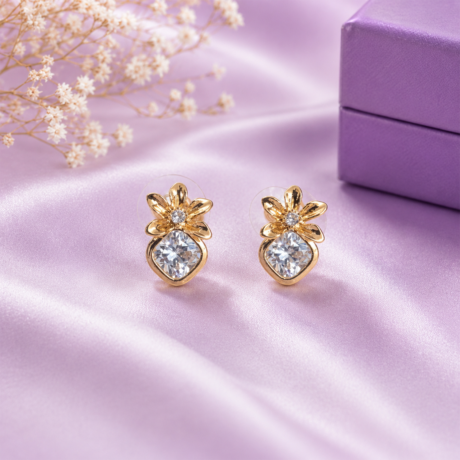 Women’s AD Stone Floral Dangle Drop Earrings for Women & Girls