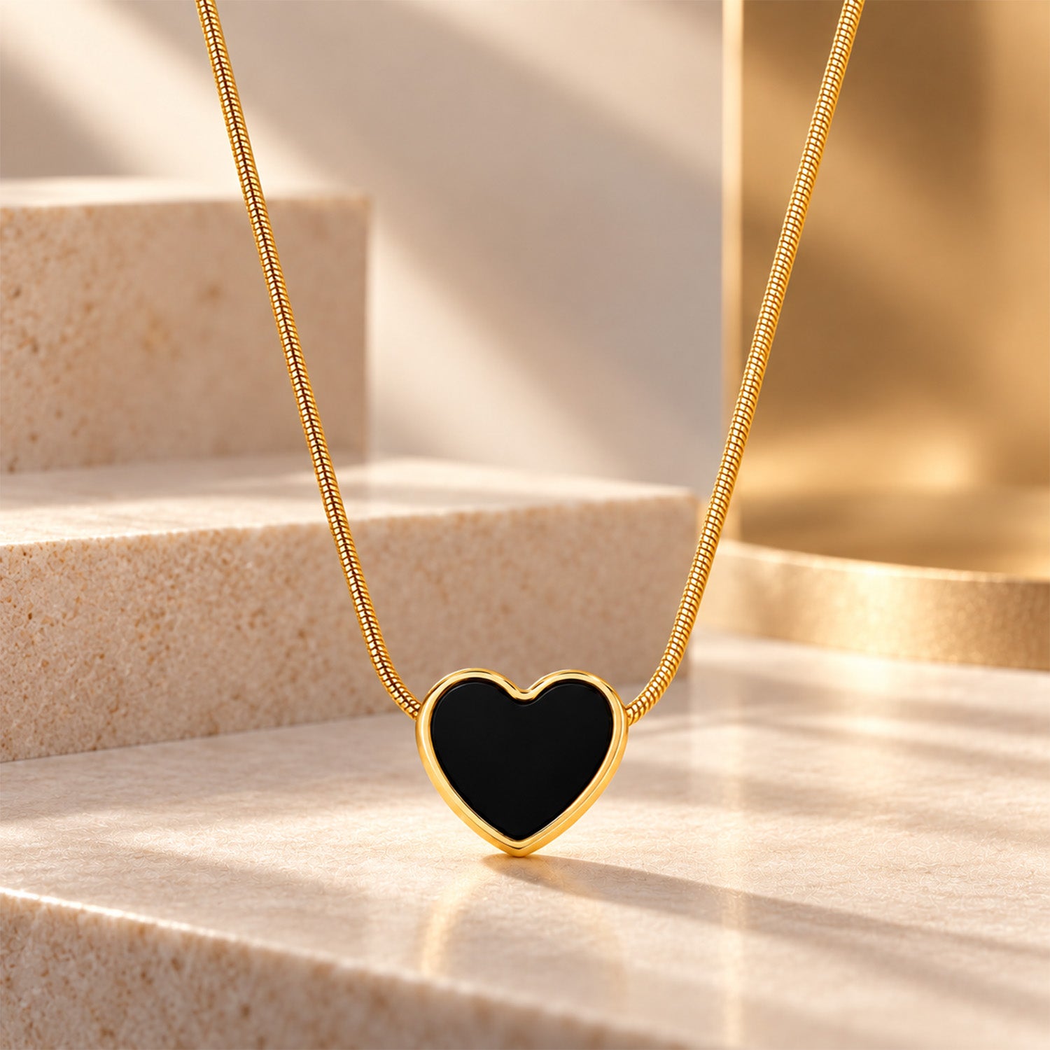 Gold Tone Heart Pendant with Pearl Effect Inlay for Girls and Women