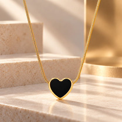 Gold Tone Heart Pendant with Pearl Effect Inlay for Girls and Women