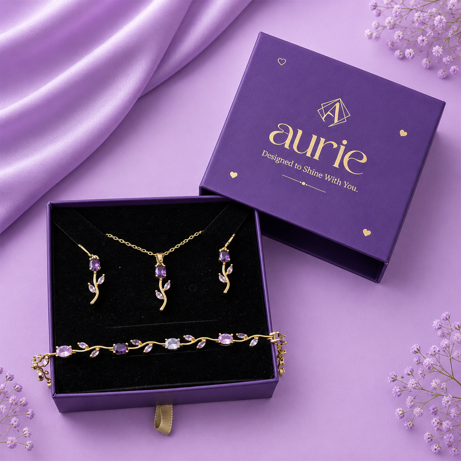 Gold-Tone Tulip Jewelry Set with Beacelet for Women & Girls