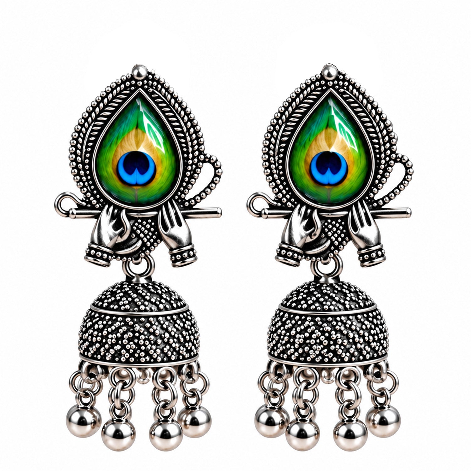 Peacock Feather Krishna Jhumka Earrings for Women & Girls