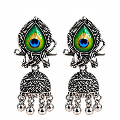 Peacock Feather Krishna Jhumka Earrings for Women & Girls