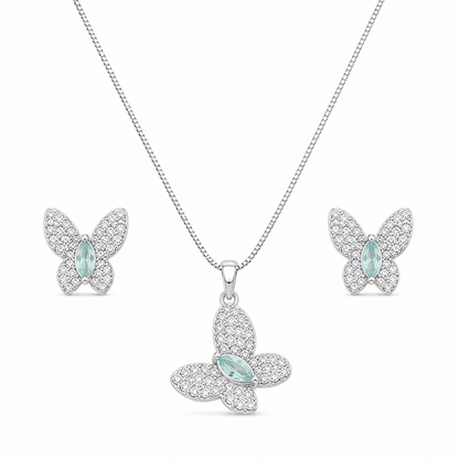 Butterfly AD Stone Rhodium Finish Pendant Set for Girls & Women's