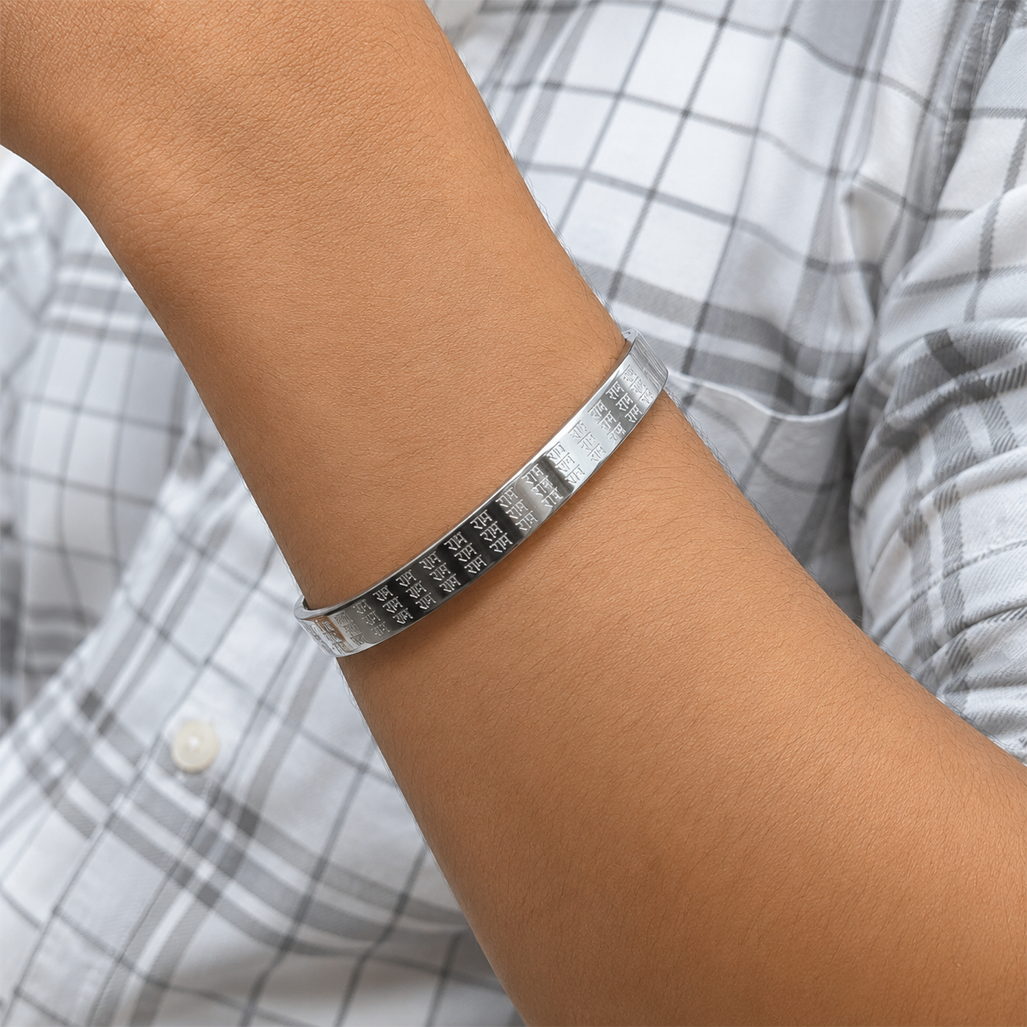 Men’s Stainless Steel Bracelet Engraved with Ram Ram Ram