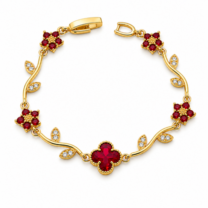 Elegant Gold Tone Floral Bracelet with CZ Stone for Women