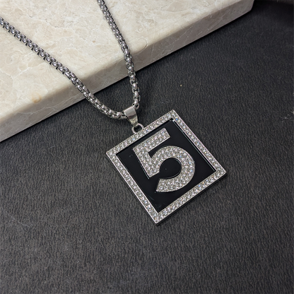 AD Stone Number 5 Square Brass Pendant With Stainless Steel Chain For Men & Boys