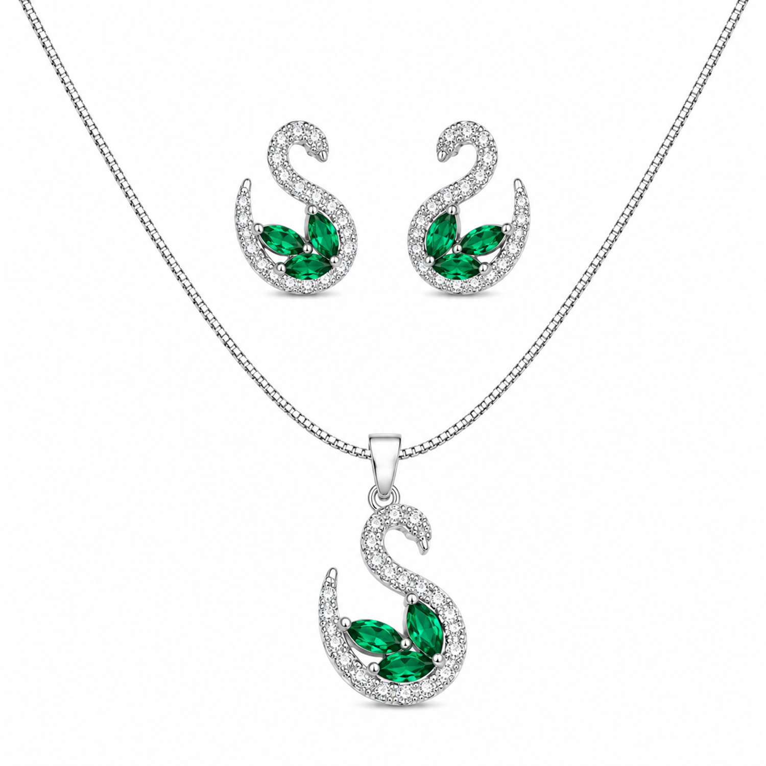 Swan AD Stone Rhodium Finish Pendant Set for Girls & Women's