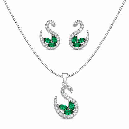 Swan AD Stone Rhodium Finish Pendant Set for Girls & Women's