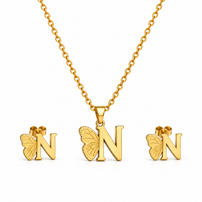 Attached Butterfly With Alphabet Pendant Set for Girl's & Womens
