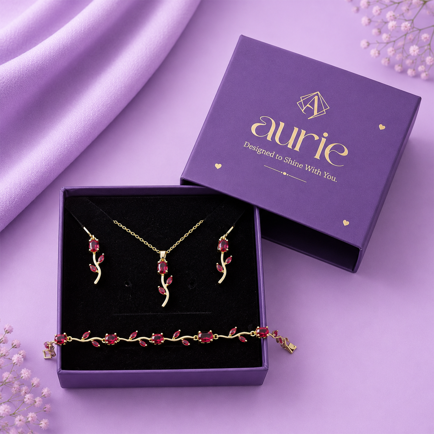 Gold-Tone Tulip Jewelry Set with Beacelet for Women & Girls