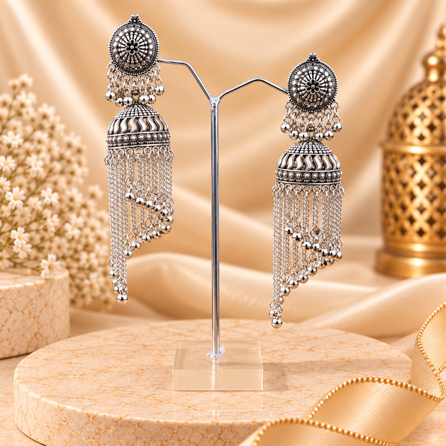 Oxidized Asymmetrical Long Chain Earrings for Girls & Women's