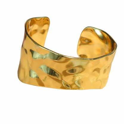18k Gold Plated Hammered Texture Cuff Bracelet (Anti-Tarnish)