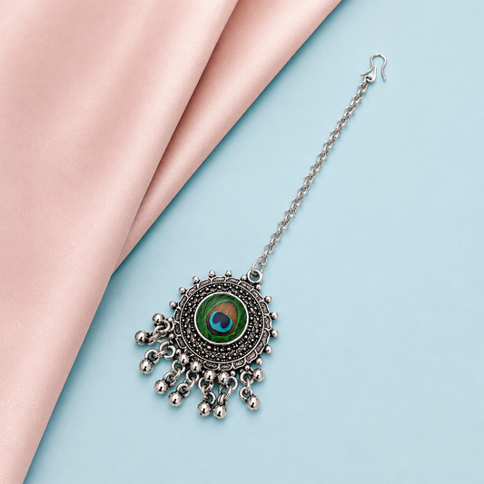 Oxidized Silver Wave Design Maang Tikka for Girls & Women