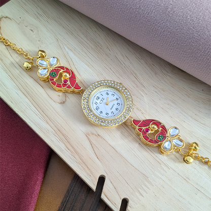 Floral Enamel Crystal Kashmiri Watch for Women & Girls