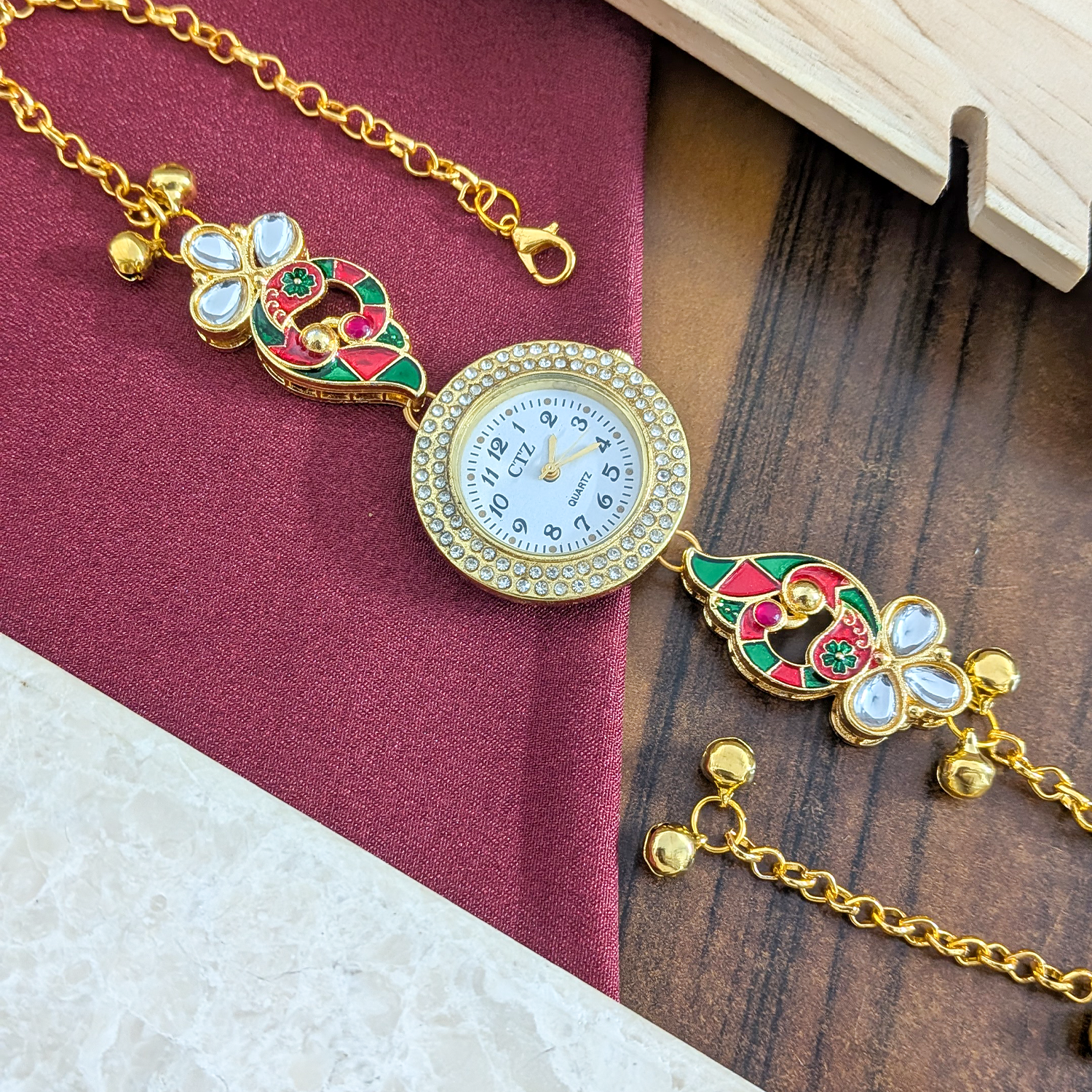 Floral Enamel Crystal Kashmiri Watch for Women & Girls