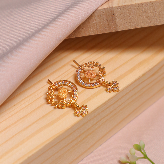 Gold Plated Floral Vine Diamond Drop Earrings