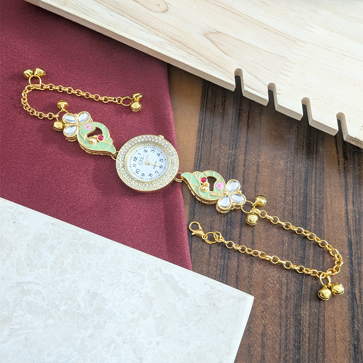 Floral Enamel Crystal Kashmiri Watch for Women & Girls