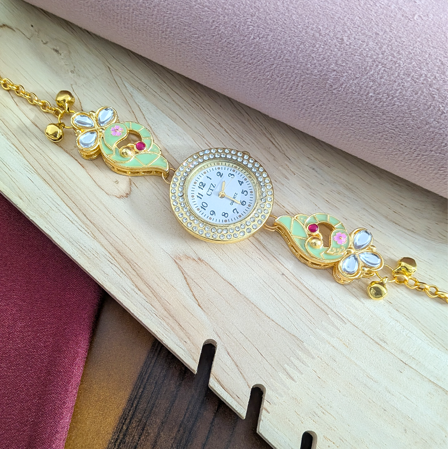 Floral Enamel Crystal Kashmiri Watch for Women & Girls