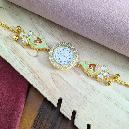 Floral Enamel Crystal Kashmiri Watch for Women & Girls