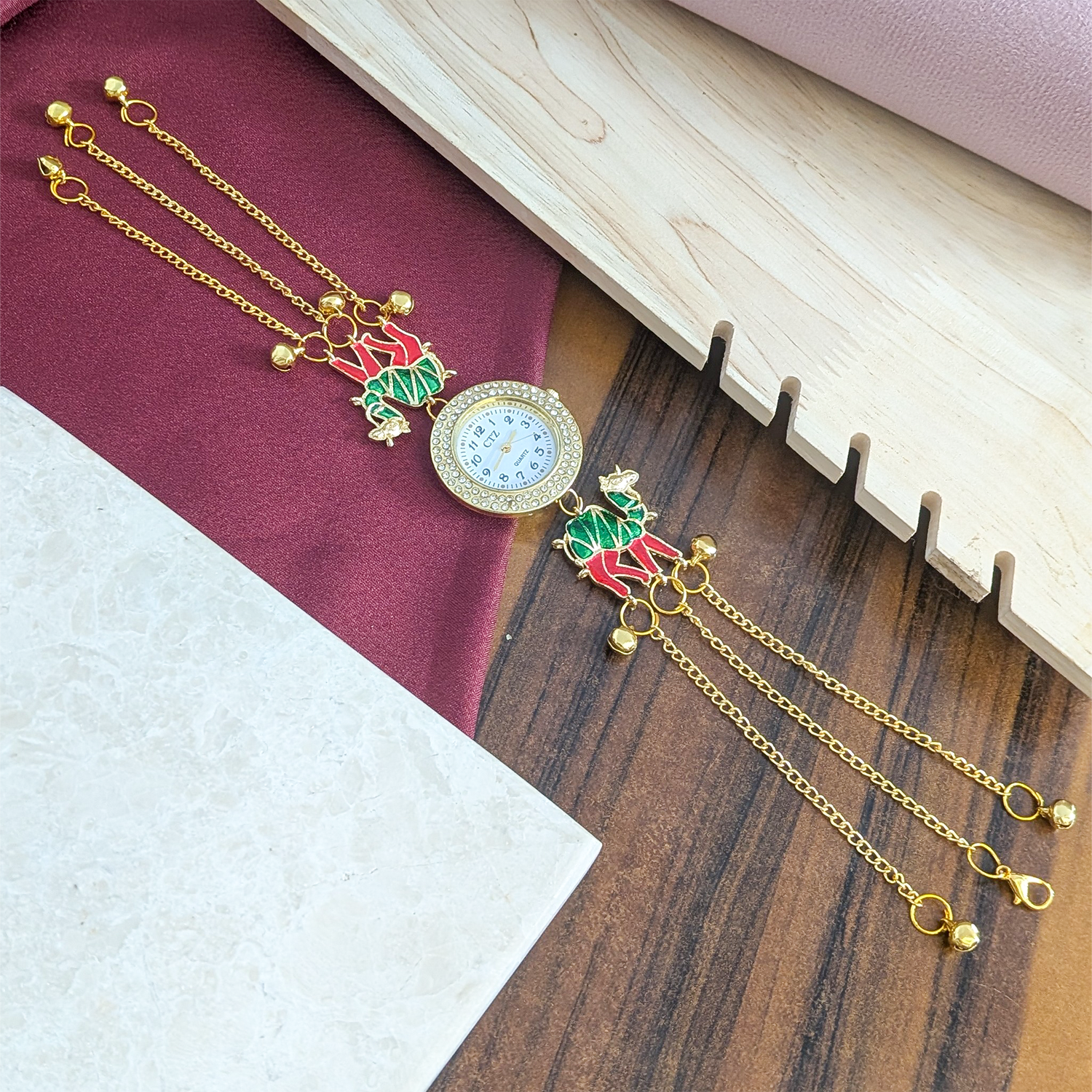 Camel Design Enamel Floral Kashimiri Watch for Women & Girls