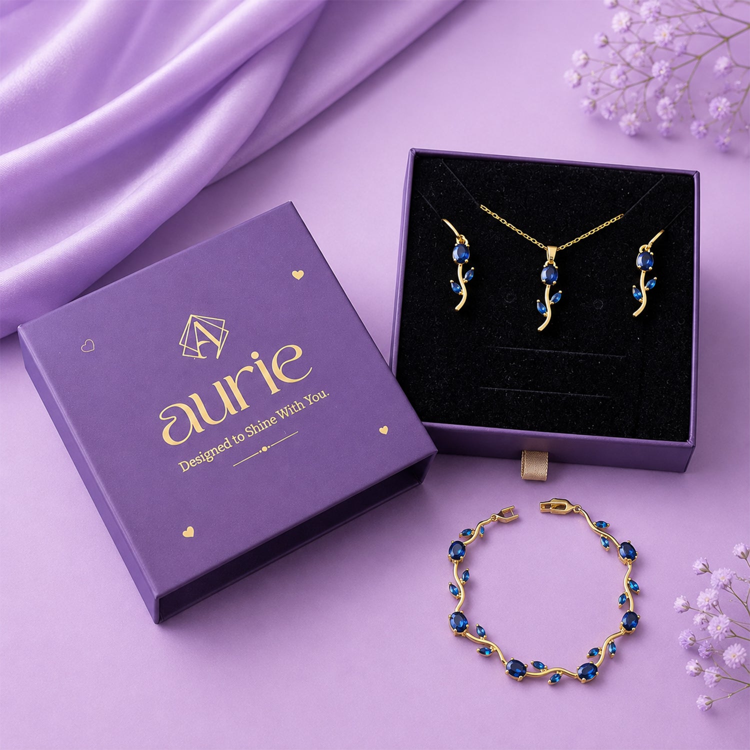 Gold-Tone Tulip Jewelry Set with Beacelet for Women & Girls