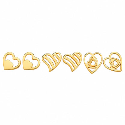 Stainless Steel Triple Heart Stud Earrings Set for Girls & Women