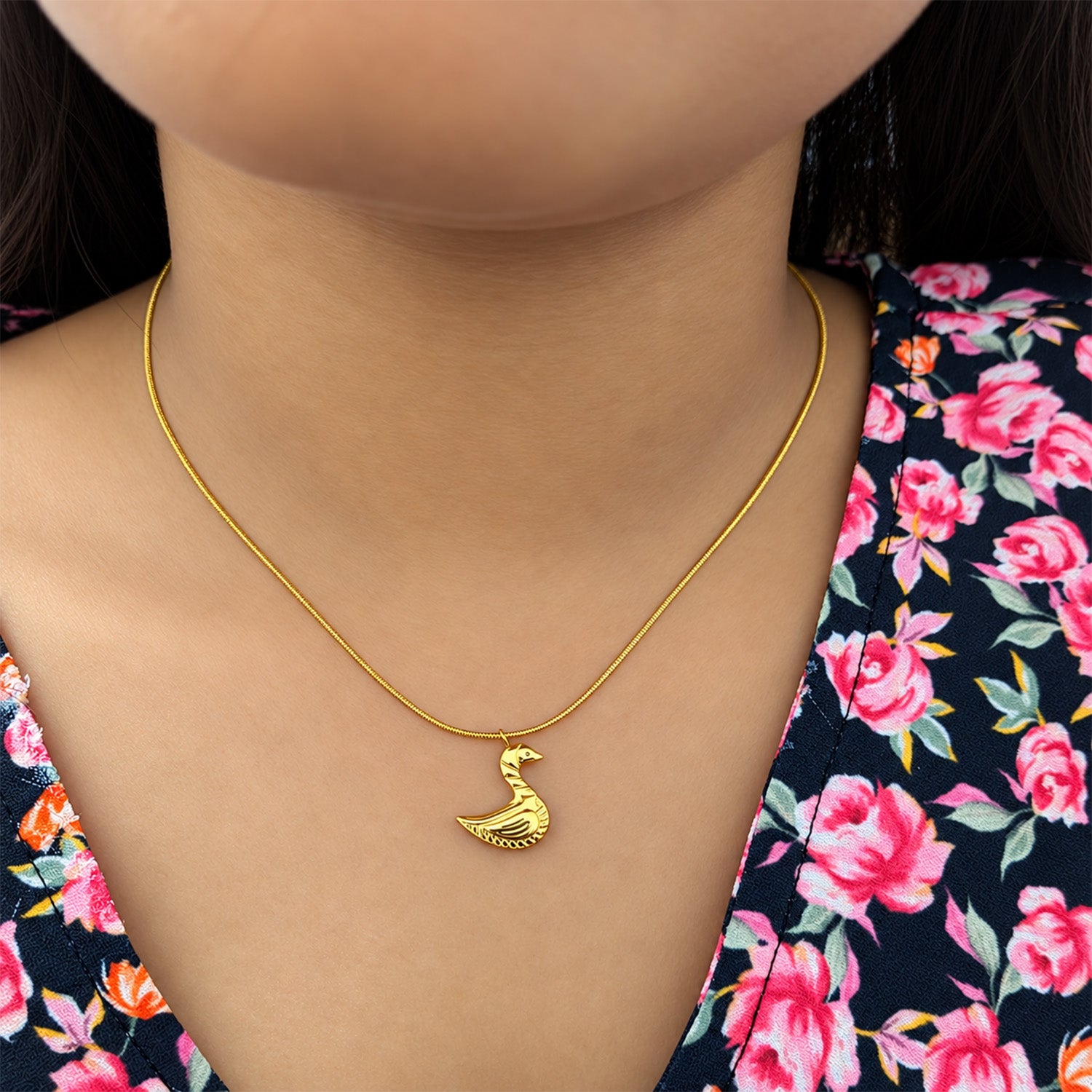Gold Tone Swan Pendant with Chain for Girls and Women