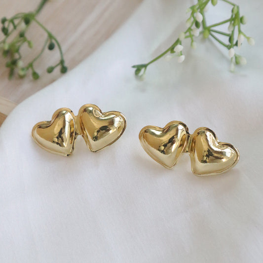 18K Gold Plated Dual Heart Harmony Earrings (Anti Tarnish)