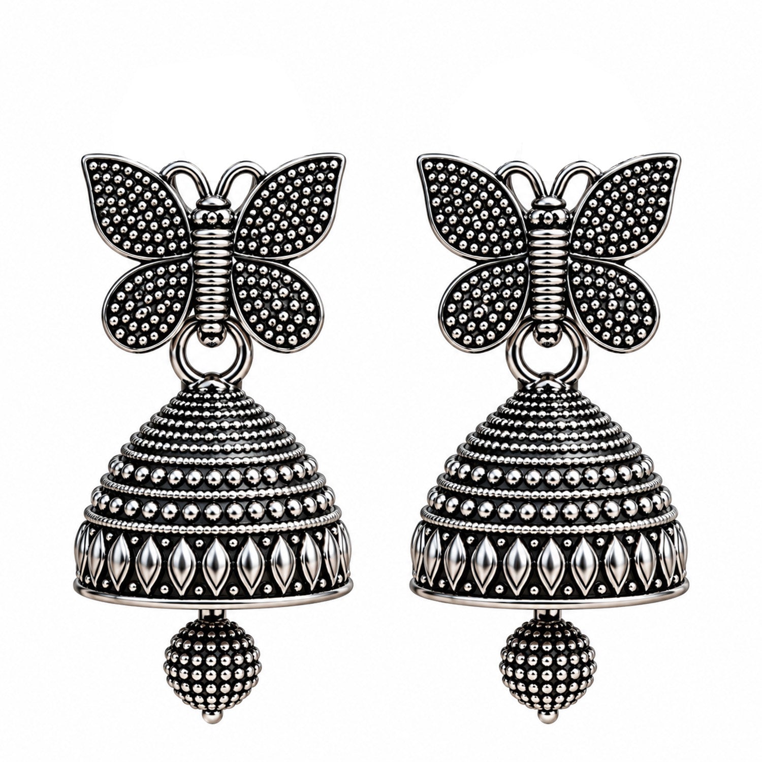 Oxidized Silver Butterfly Jhumka Earrings for Women & Girls