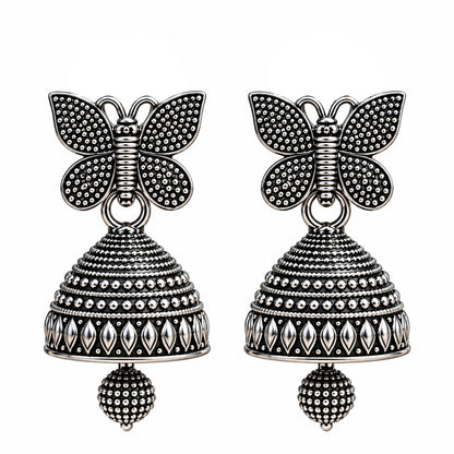Oxidized Silver Butterfly Jhumka Earrings for Women & Girls