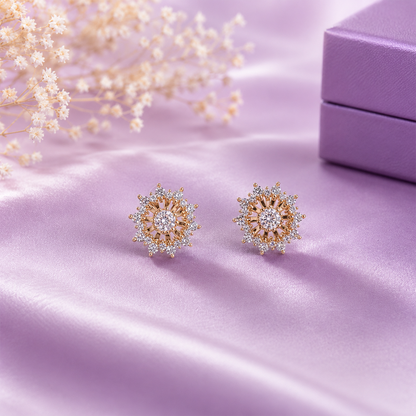 Elegant Floral AD Stone Halo Stud Earrings for Women & Girls