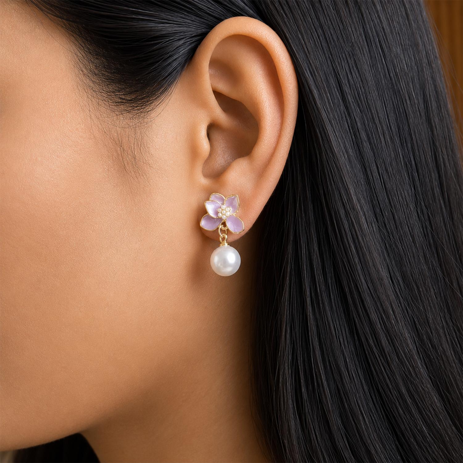 Stylish Vibrant Enamel Petals Pearl Drop Earrings For Girls & Women