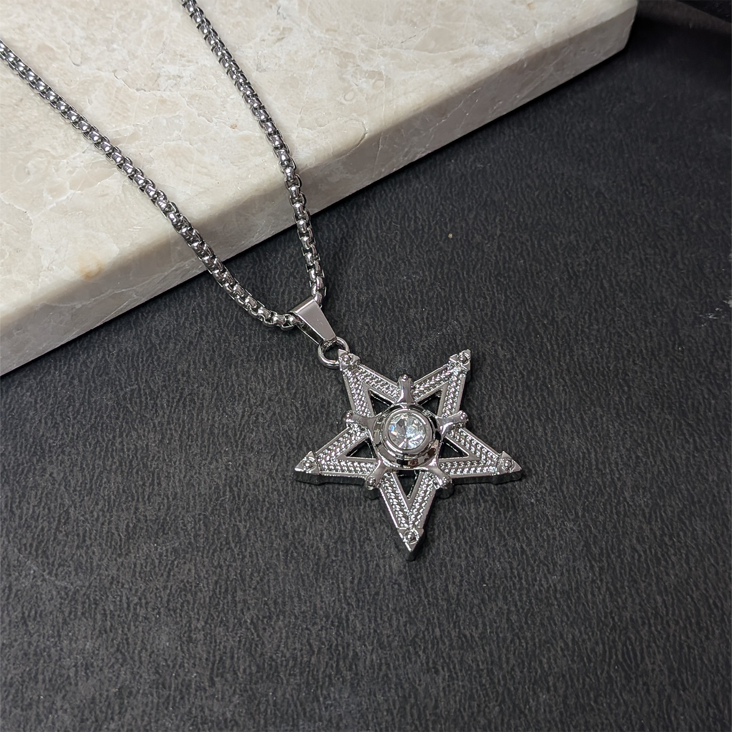 Stylish Star Central Hole Brass Pendant With Stainless Steel Chain For Men & Boys