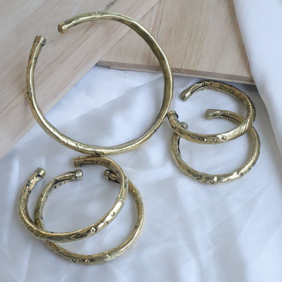Tribal Elegance Gold Tone Choker With Kada And Anklet Set (Hammered Finish)