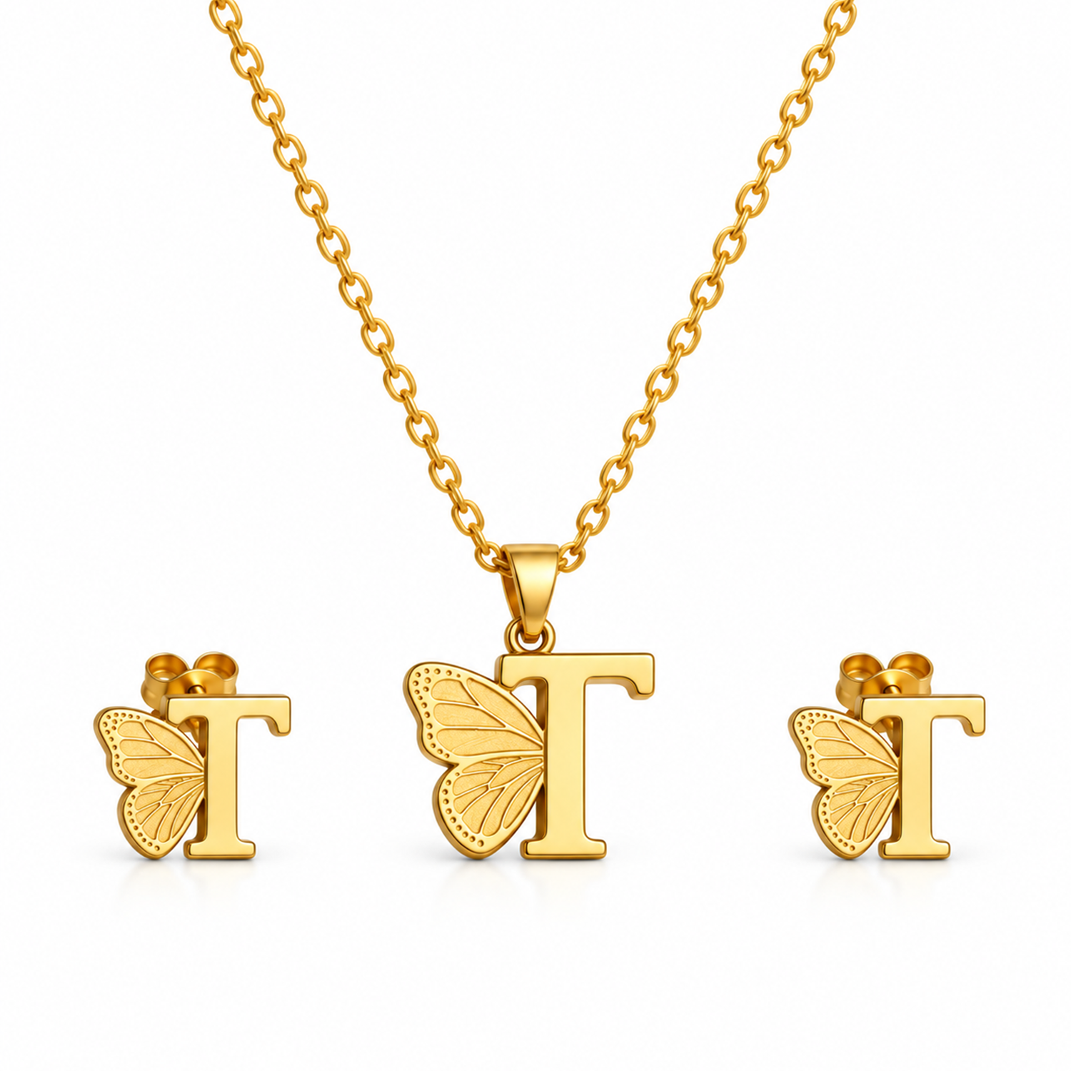 Attached Butterfly With Alphabet Pendant Set for Girl's & Womens