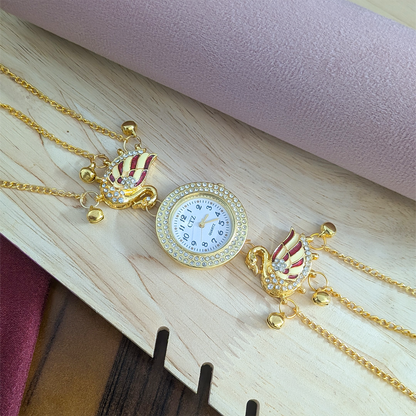 Swan Design Crystal Stone Kashmiri Watch for Girls & Women