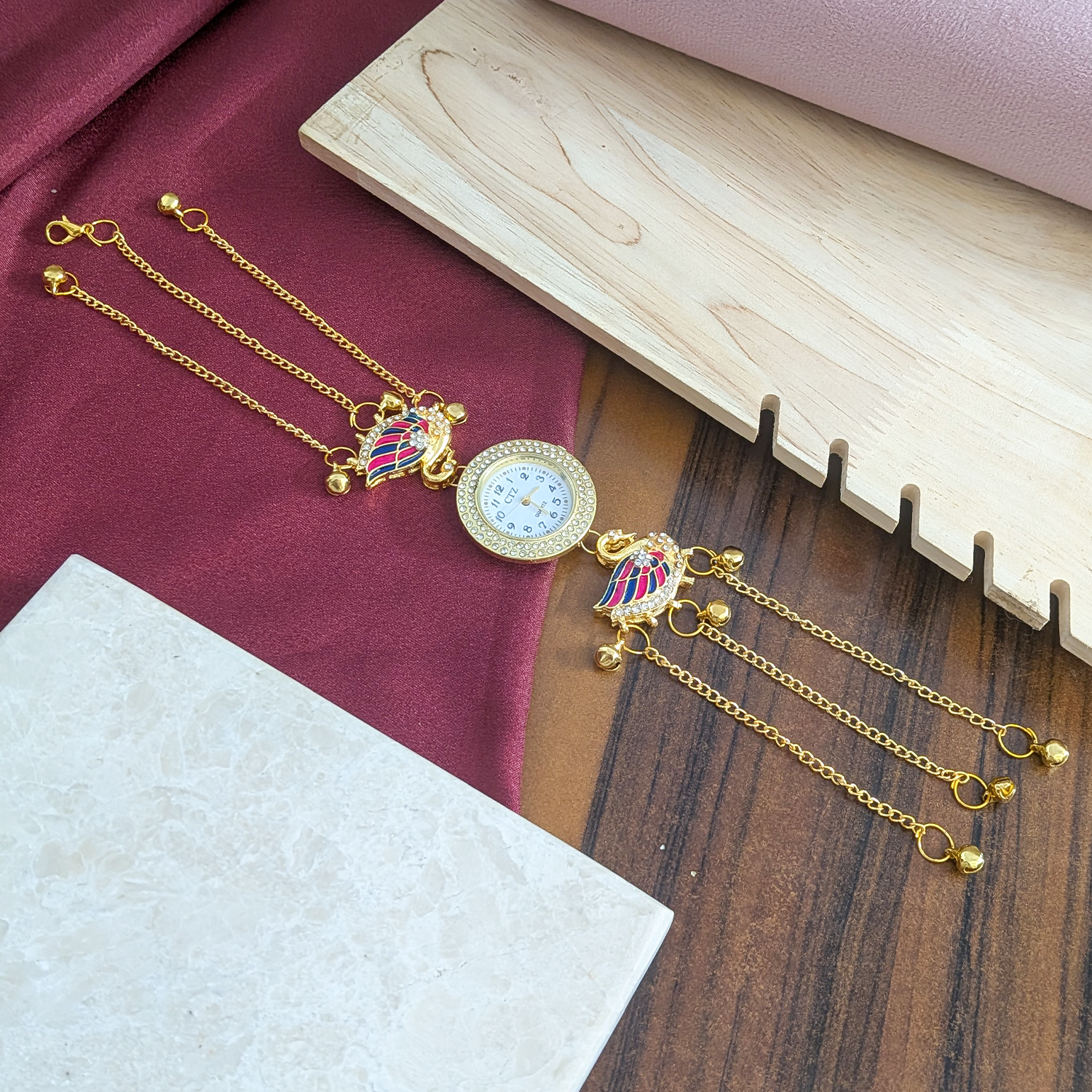 Swan Design Crystal Stone Kashmiri Watch for Girls & Women