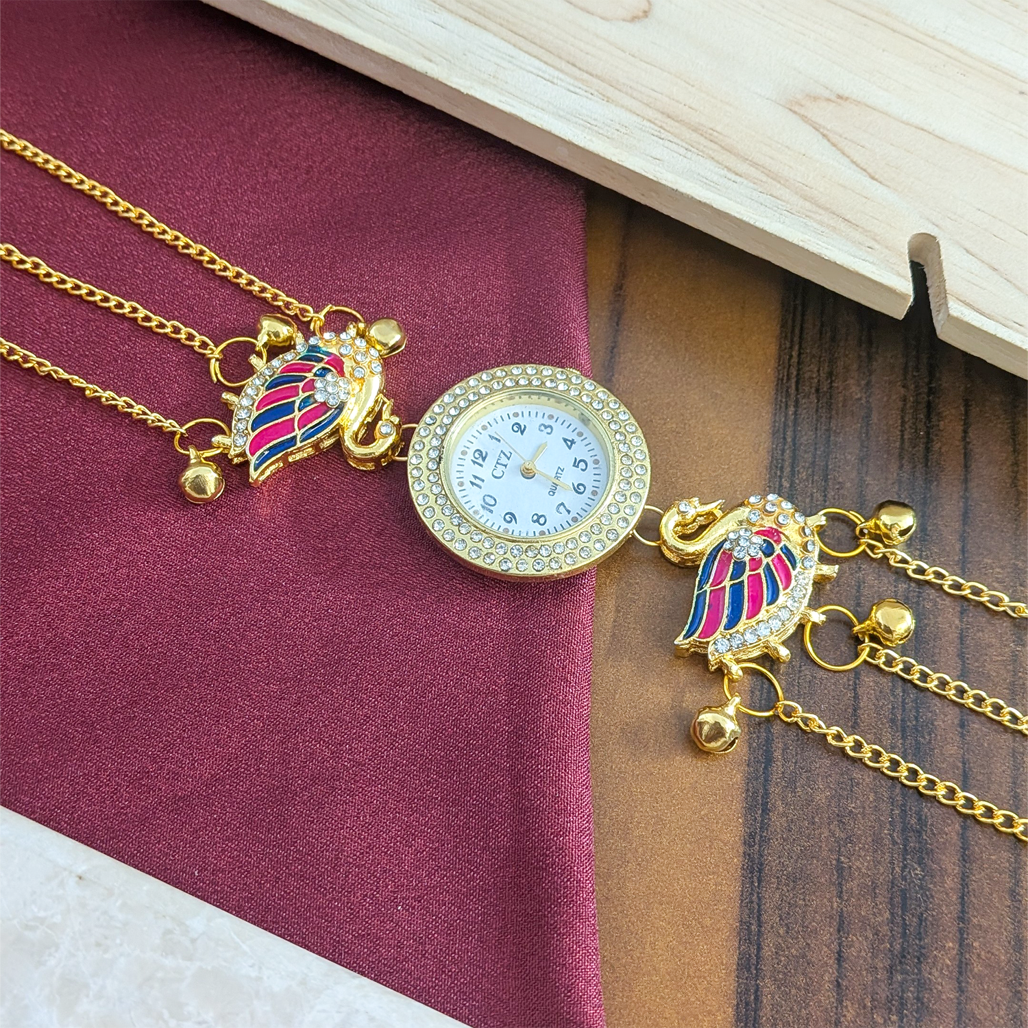 Swan Design Crystal Stone Kashmiri Watch for Girls & Women