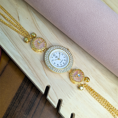 Floral Stone Round Dial Kashmiri Watch for Women & Girls
