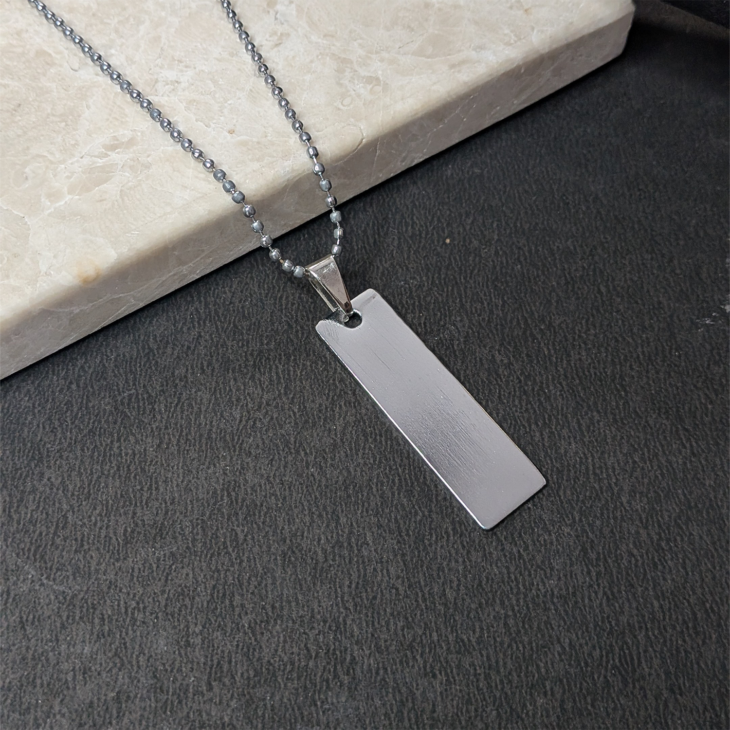 Stylish Blank Rectangular Bar Alloy Pendant With Chain For Men & Boys