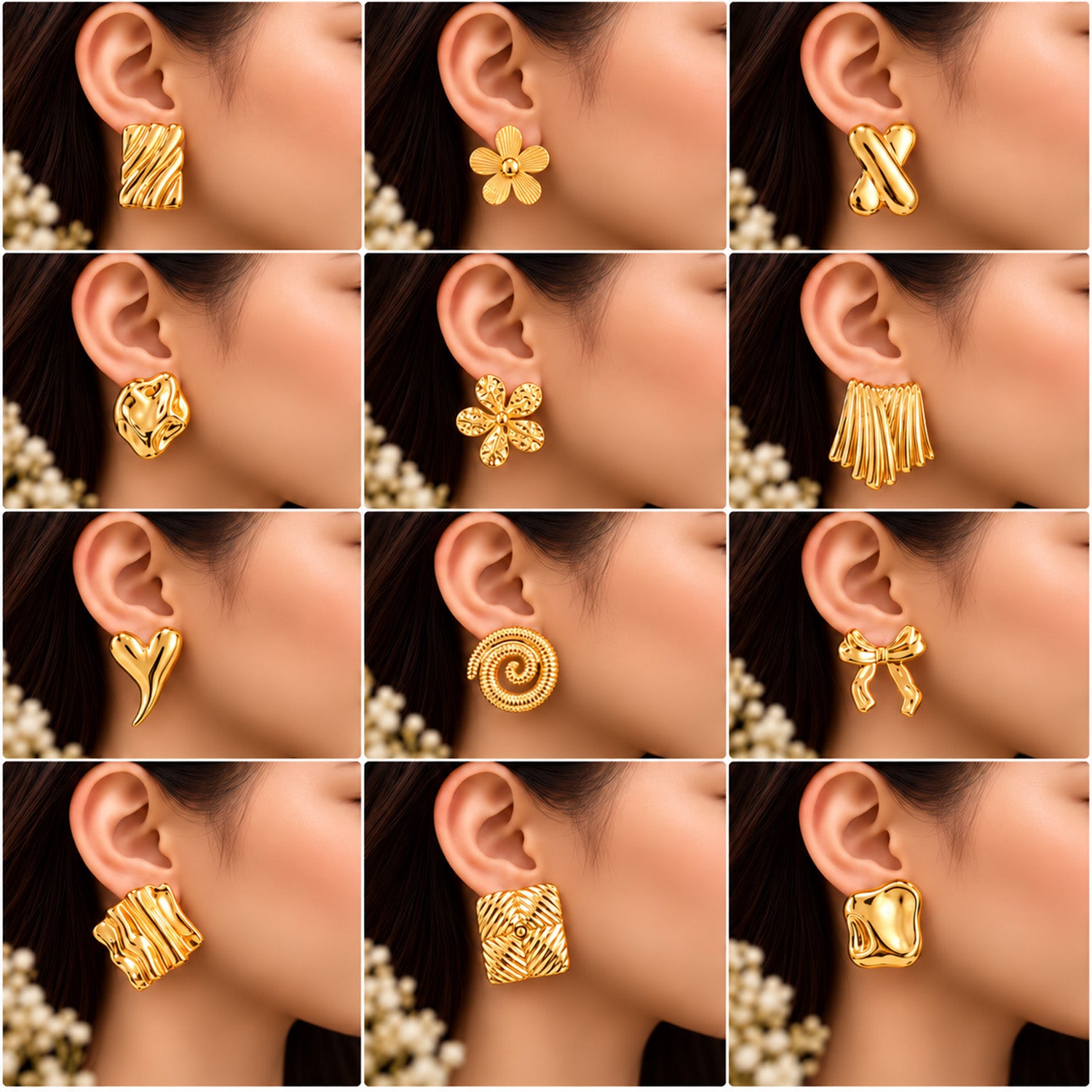 Gold Tone Statement 16 Pair Earrings for Party & Festive