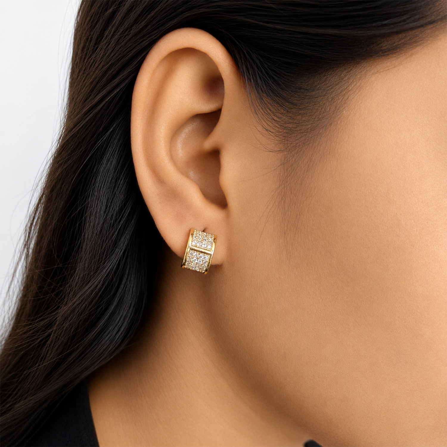 Elegant Gold-Tone AD Stone Hoop Earrings for Women & Girls