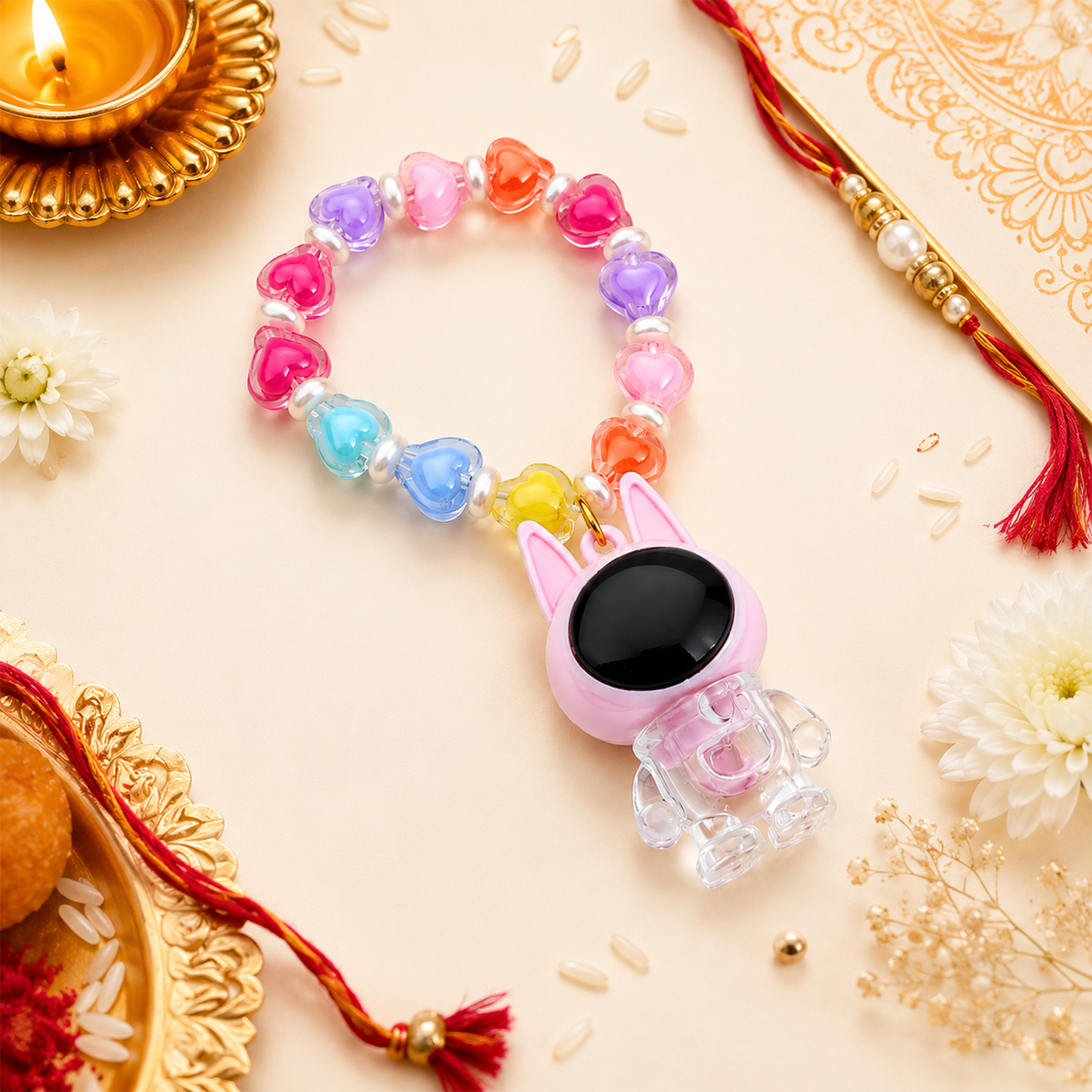 Cute Astronaut Charm Beaded Bracelet Rakhi
