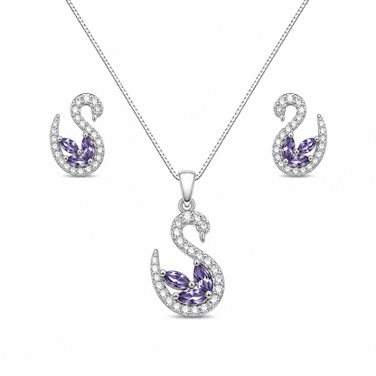 Swan AD Stone Rhodium Finish Pendant Set for Girls & Women's