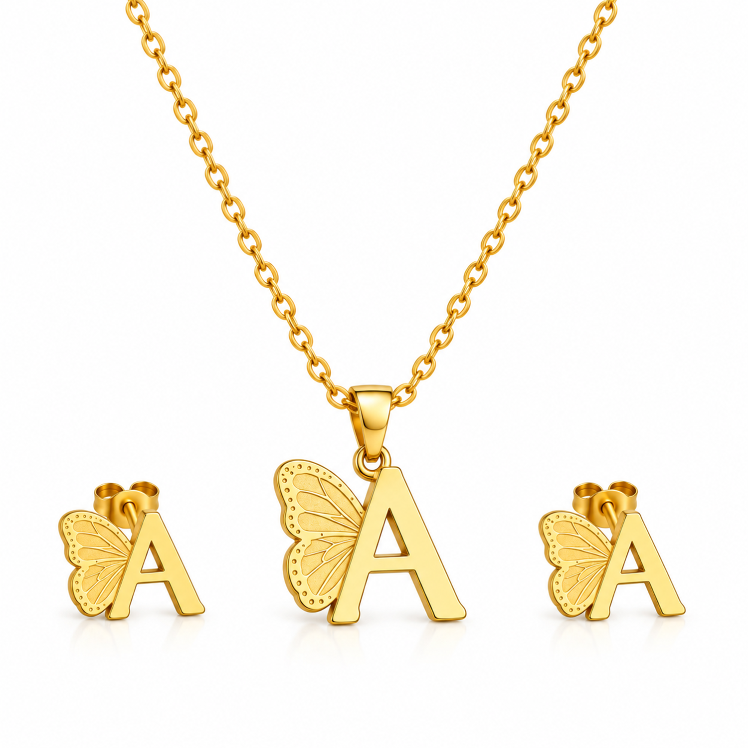 Attached Butterfly With Alphabet Pendant Set for Girl's & Womens